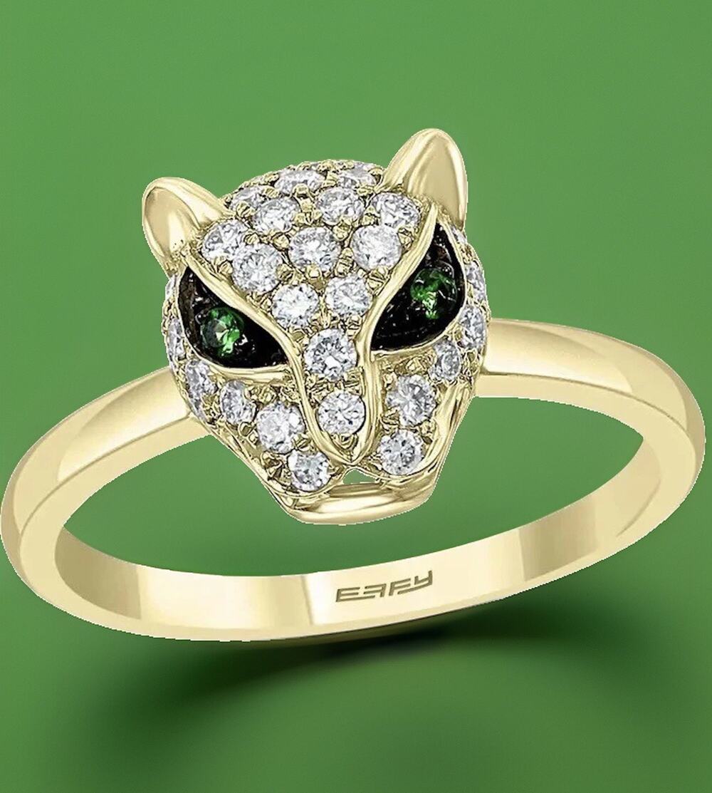 NEW! Effy Yellow Gold, Tsavorite and Diamond Panther Ring/ Size 7/ MSRP $6,300